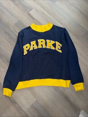 PARKe Contrast-Trim Navy and Yellow Crewneck Sweatshirt